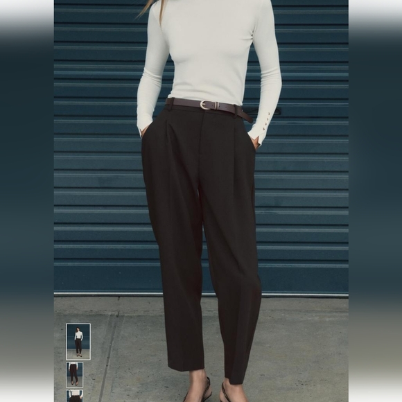 Zara Pleated Pants Trousers With Belt Size XS Green - Picture 3 of 5